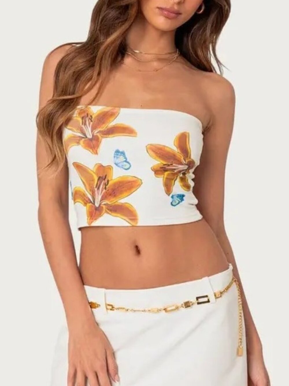 Edikted White Floral Strapless Crop Tube Top Size S
